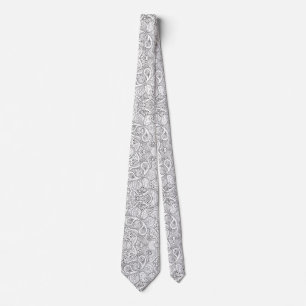 Gravata Floral Preto e branco Paisley