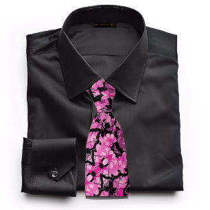 Gravata Floral rosa a preto