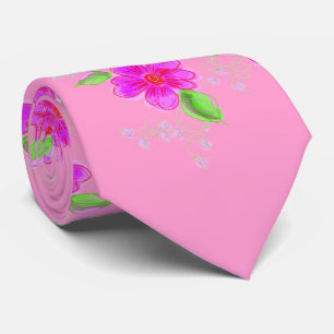Gravata Floral Rosa Brilho
