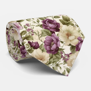 Gravata Floral Roxa e Branca