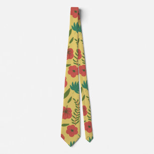 Gravata Floral, sem costura, flores amarelas vermelhas