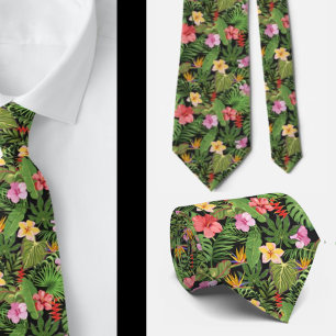 Gravata Floral Tropical Verde Aloha Havaí Havaiano