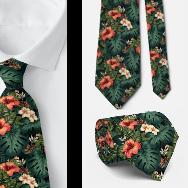Gravata Floral Tropical Verde Aloha Havaí Havaiano (Criador carregado)