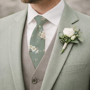 Gravata Floral Verde Salvia para Casamento