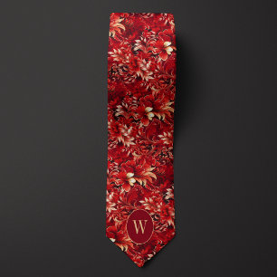 Gravata Floral Vermelho e Creme Luxuriante