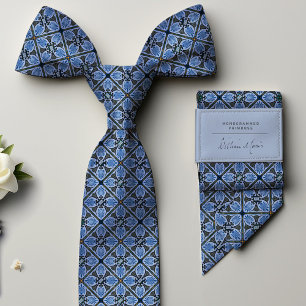Gravata Floral Vintage Azul Naval Monograma Pastel