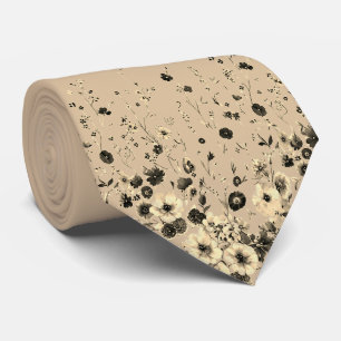 Gravata Floral Vintage Creme e Carvão para Homens