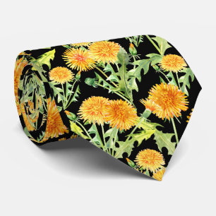 Gravata Flores Amarelas de Dente-de-Leão em Preto
