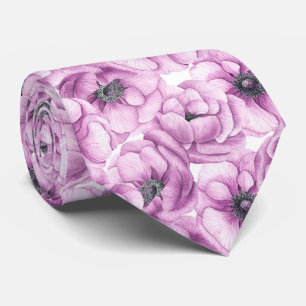 Gravata Flores anêmonas padrão aquarela