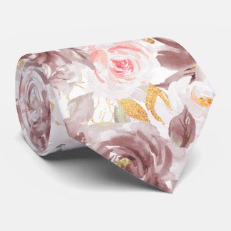 Gravata Flores Aquarela Rosa Empoeirado Rosas Cor-de-rosa