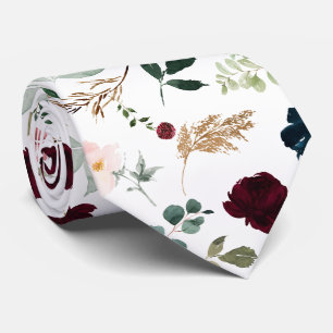 Gravata Flores Aquarela Rosas Bege Burgundy Azul Marinho