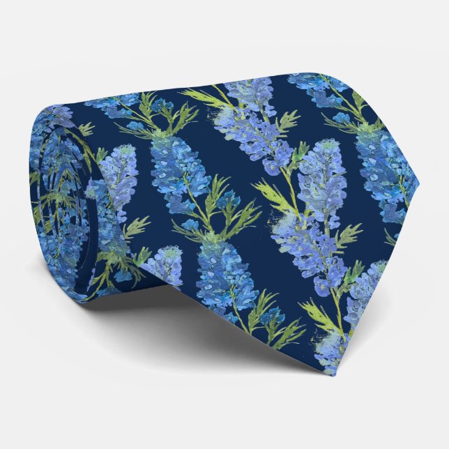Gravata Flores Azuis do Texas Texan Floral (Rolled)
