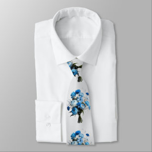 Gravata Flores Azul e Branca