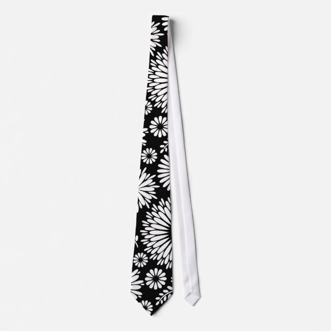 Gravata Flores boho Padrão floral vetorial preto e branco (Frente)
