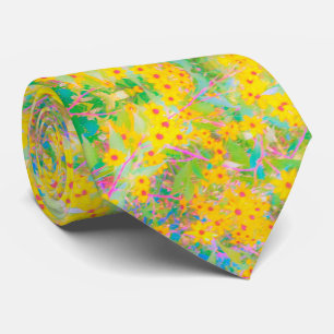 Gravata Flores bonito Amarelo e Vermelho com Turquesa