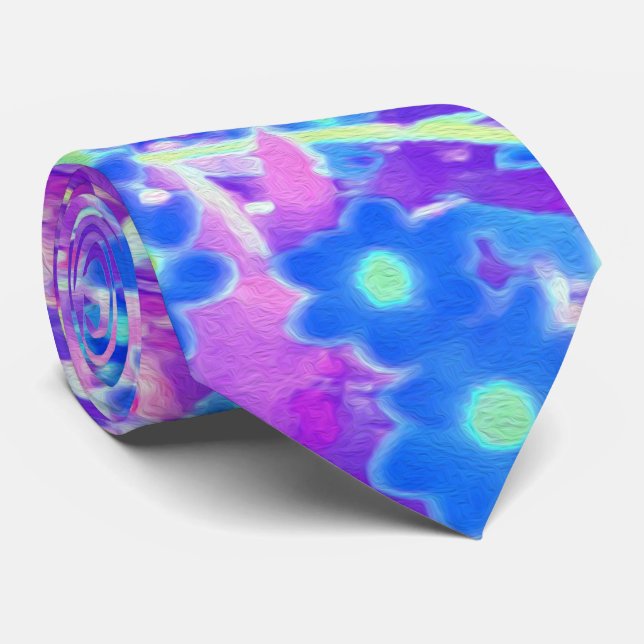 Gravata Flores bonito de Azul Violeta e Verde limão (Rolled)