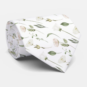 Gravata Flores Brancas Delicadas Folhas Verdes Sobre Branc