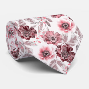 Gravata Flores cor-de-rosa e burguentas sobre fundo branco