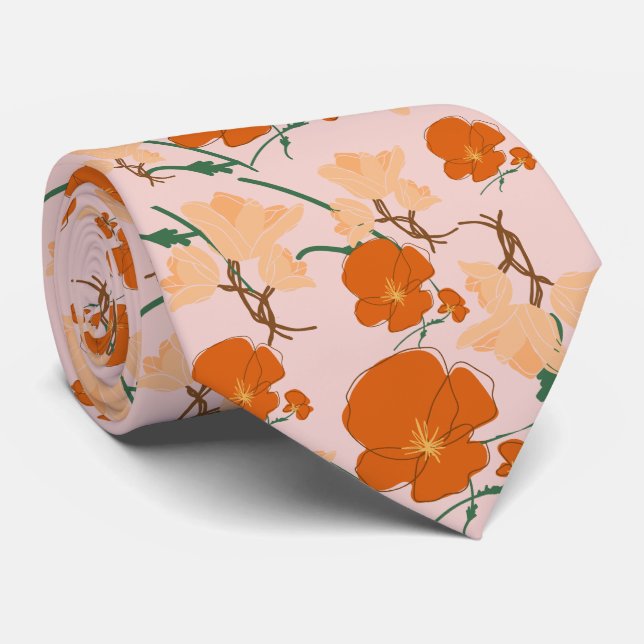 Gravata flores cor-de-rosa e laranja (Rolled)