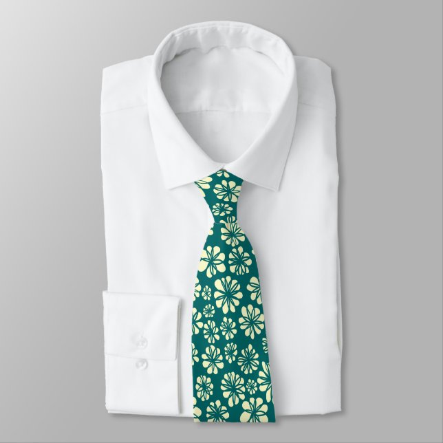 Gravata Flores - Creme em Moss Green (Amarrado)