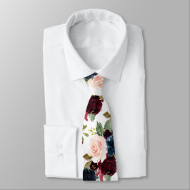 Gravata Flores de Aquarela do Marinho Borgonha PixDezines