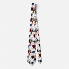 Gravata Flores de Aquarela do Marinho Borgonha PixDezines