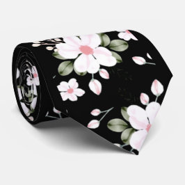 Gravata Flores de Aquarela Elegantes, Rosa Preta e Branca