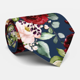 Gravata Flores de Aquarela PixDezines Boho Blush Burgundy