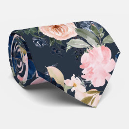 Gravata Flores de Aquarela PixDezines Marinho Pescoço Azul