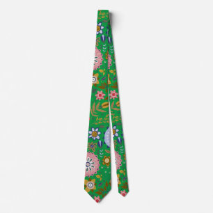 Gravata Flores de Arte de Folhas Verdes Whimsical 