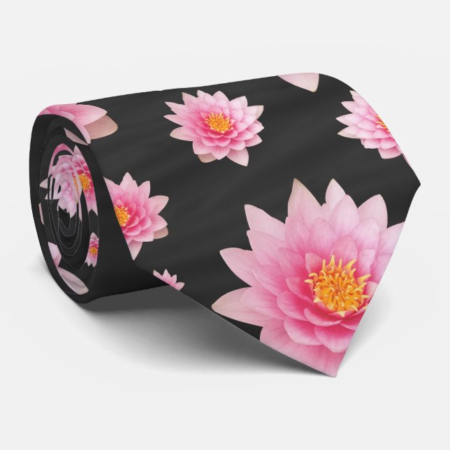 Gravata Flores de Lotus Rosa Flutuantes Elegantes (Rolled)