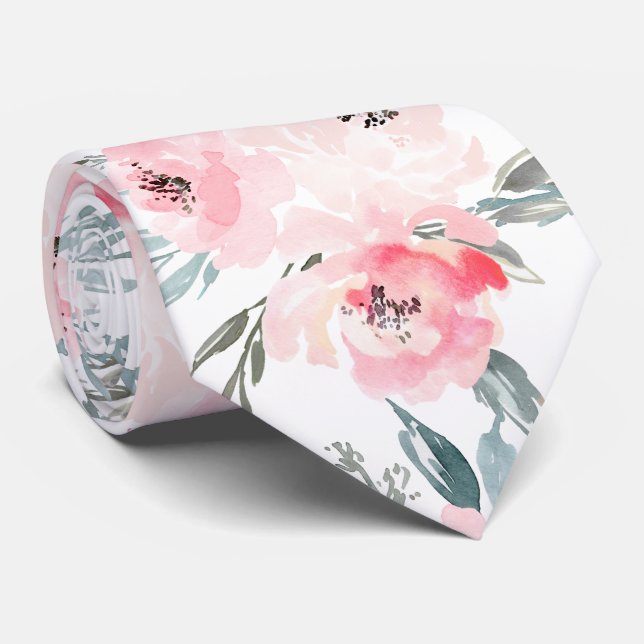 Gravata Flores de Mola H2 PixDezines Blush+Slate Blue (Rolled)