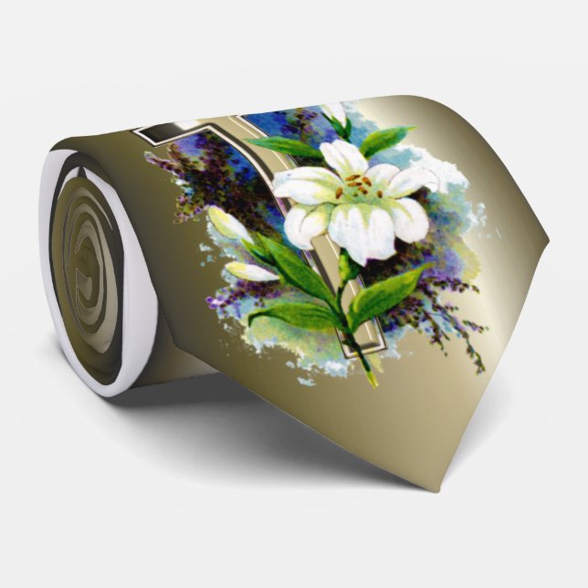 Gravata Flores de Ouro Páscoa e Lilly Branca (Rolled)