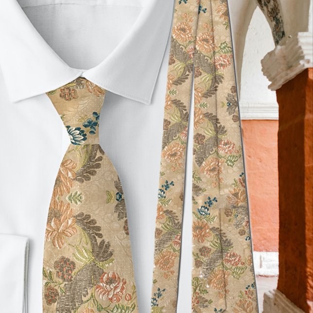 Gravata Flores de Pêssego Suave Folhas de Oliveira (Criador carregado)