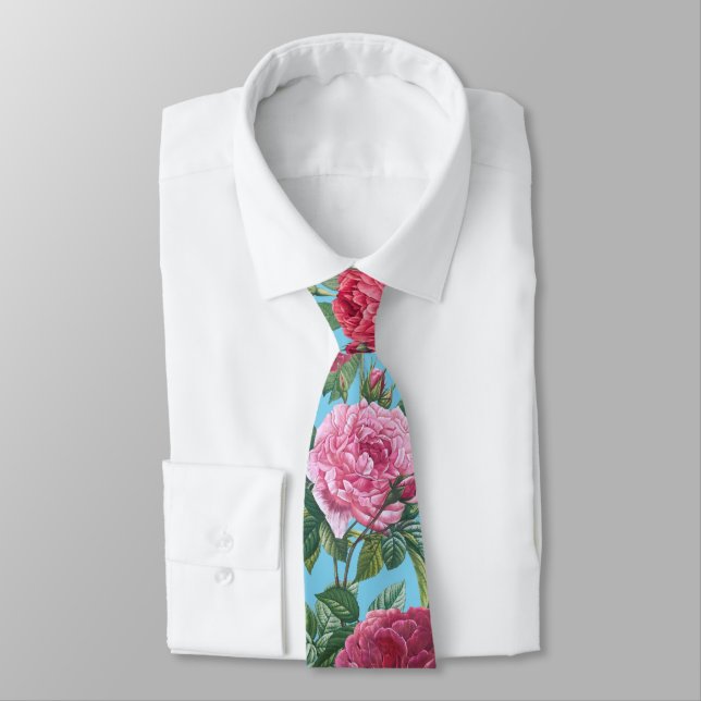 Gravata Flores de Rosa vermelho, rosa e magenta com folhas (Amarrado)