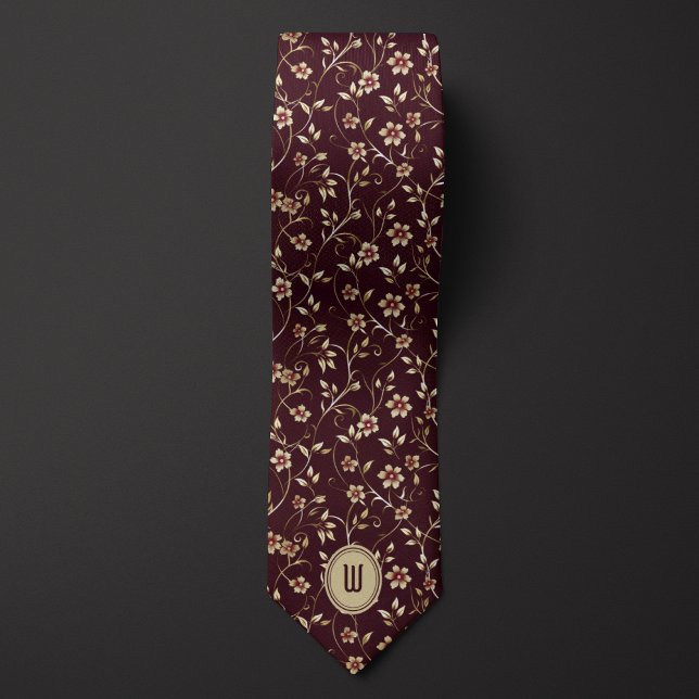 Gravata Flores Douradas pálidas no Monograma da Borgonha d (Criador carregado)