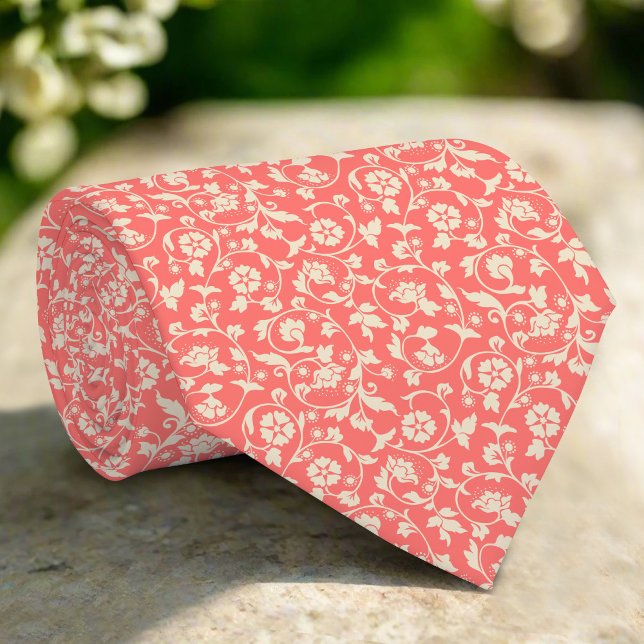 Gravata Flores E Folhas Em Fundo Vermelho Claro (Criador carregado)