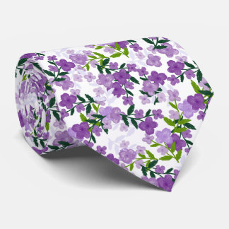Gravata Flores e Folhas Roxas Casamento Aquarela