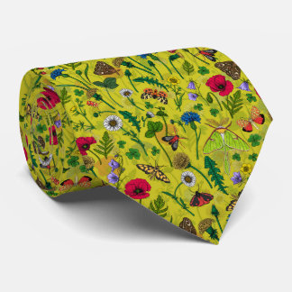 Gravata Flores e mariposas selvagens em verde