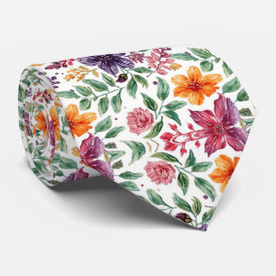Gravata Flores Elegantes de Verão em Aquarela Tons Vibrant