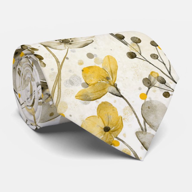 Gravata Flores em aquarela e libélulas - neutro (Rolled)