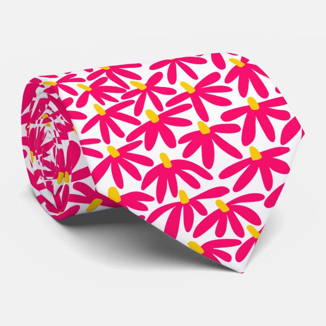 Gravata Flores Estilizadas - Crimson, Amber e White (Rolled)