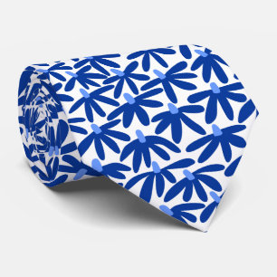 Gravata Flores Estilizadas - Sombras de Azul em Branco