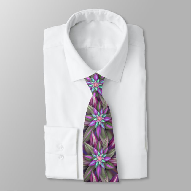 Gravata Flores Exóticas Coloridas Fantásticas (Amarrado)
