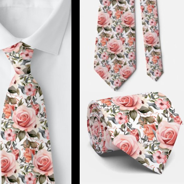 Gravata Flores Florais De Rosas Rosa (Criador carregado)