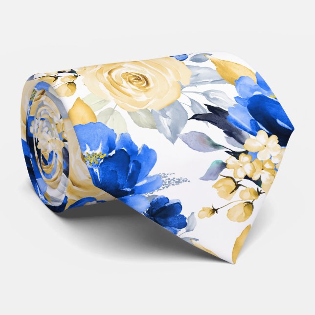 Gravata Flores H2 PixDezine Cerulean Blue Rosas (Rolled)