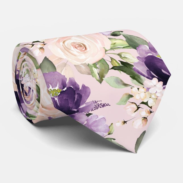Gravata Flores H2 PixDezine EggPlant Blush Rosas Ne (Rolled)