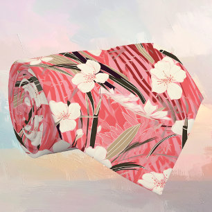 Gravata Flores Japonesas Brancas em Rosa Borgonha