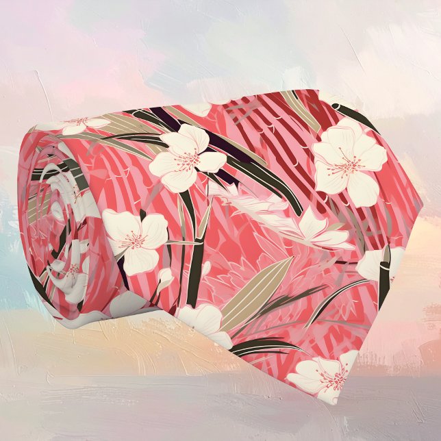 Gravata Flores Japonesas Brancas em Rosa Borgonha (Criador carregado)