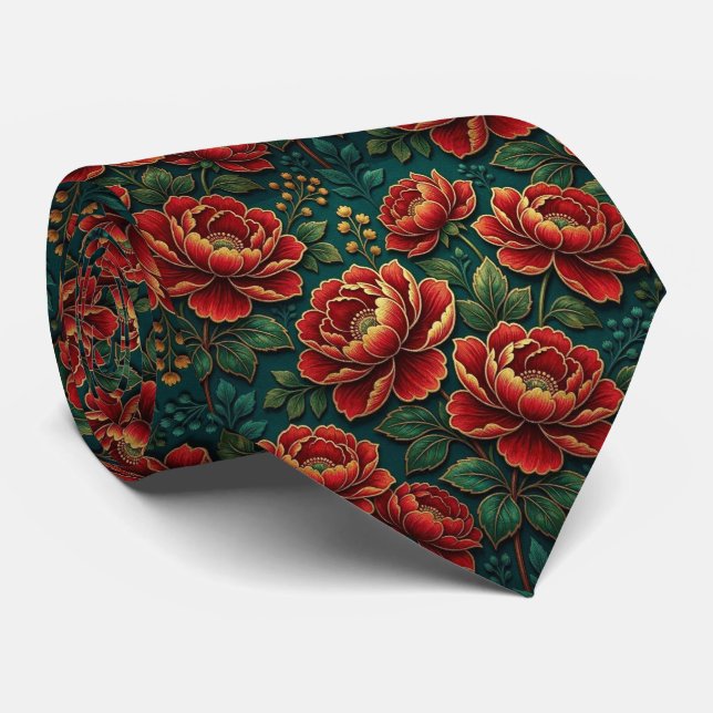 Gravata Flores Jeweltone com Acentos Dourados (Rolled)